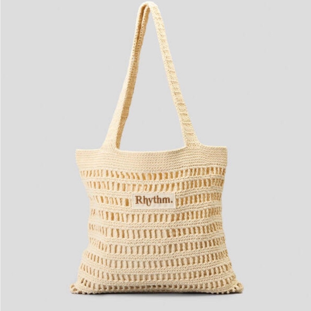 NWT Rhythm. Beige Crochet Open-Weave Tote Bag